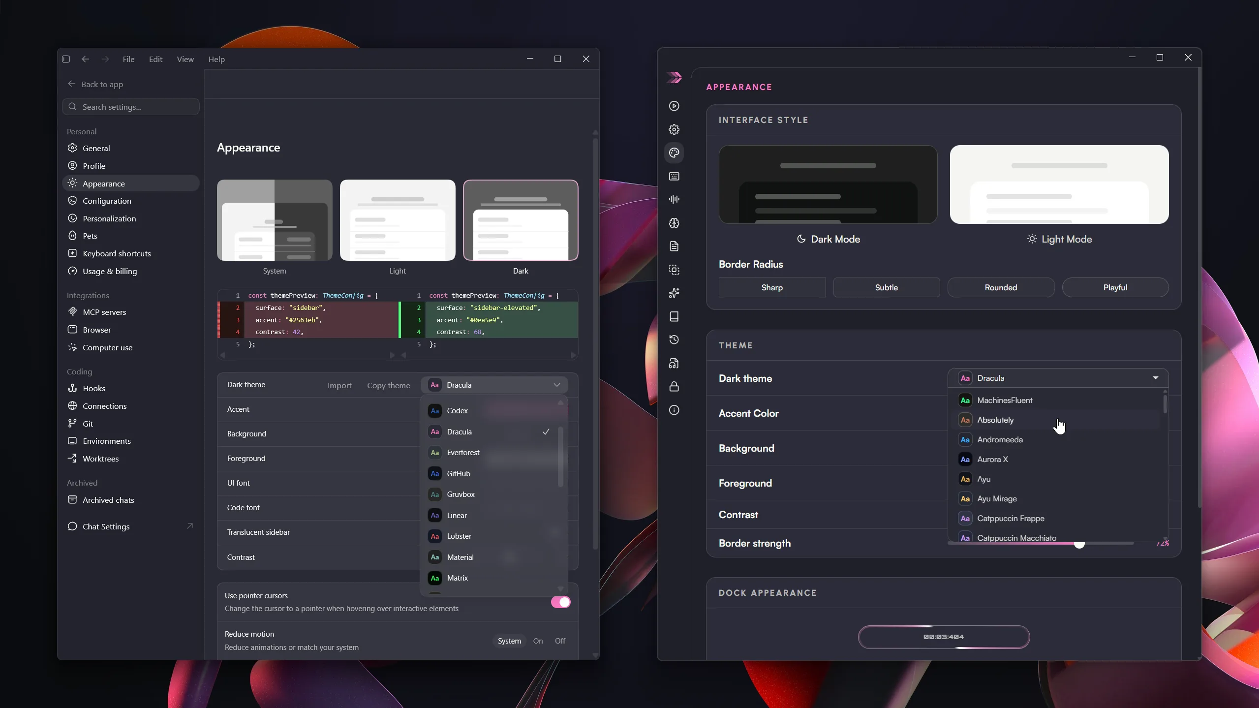 MachinesFluent theme selection and customization controls